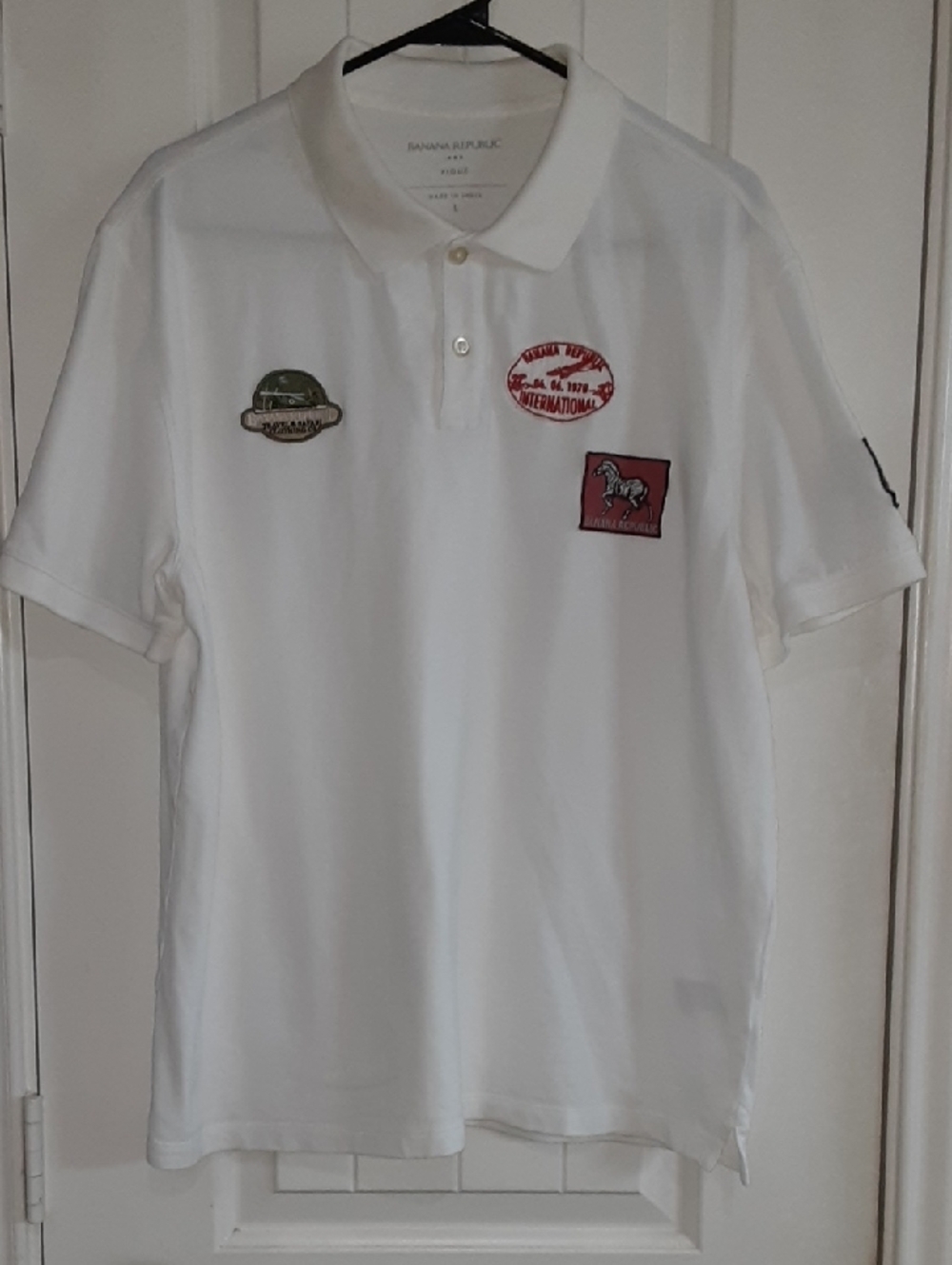 Banana Republic Factory Heritage Patch Pique Polo - White - Large
